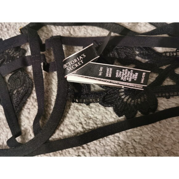 NWT Victoria's Secret Very Sexy Black Bra 34 C Floral New Hollow Out Lingerie - Picture 5 of 10